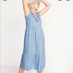 OLD NAVY BLUE SLEEVELESS RUFFLED V-NECK SWING DRESS SZ XXL